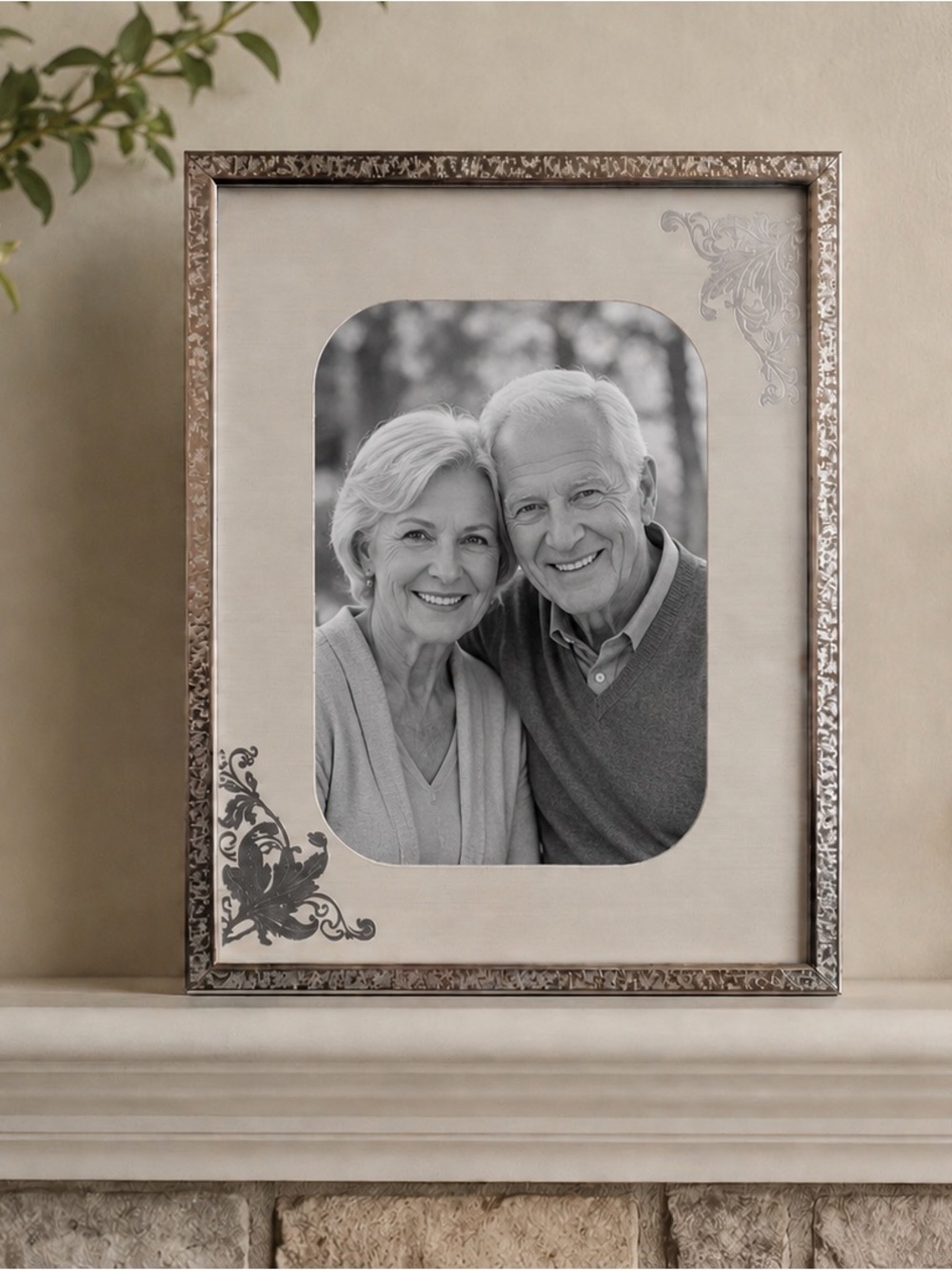 Elegant Silver Photo Frame with Ornate Corner Accents 8x10 frame 5x7 with matte